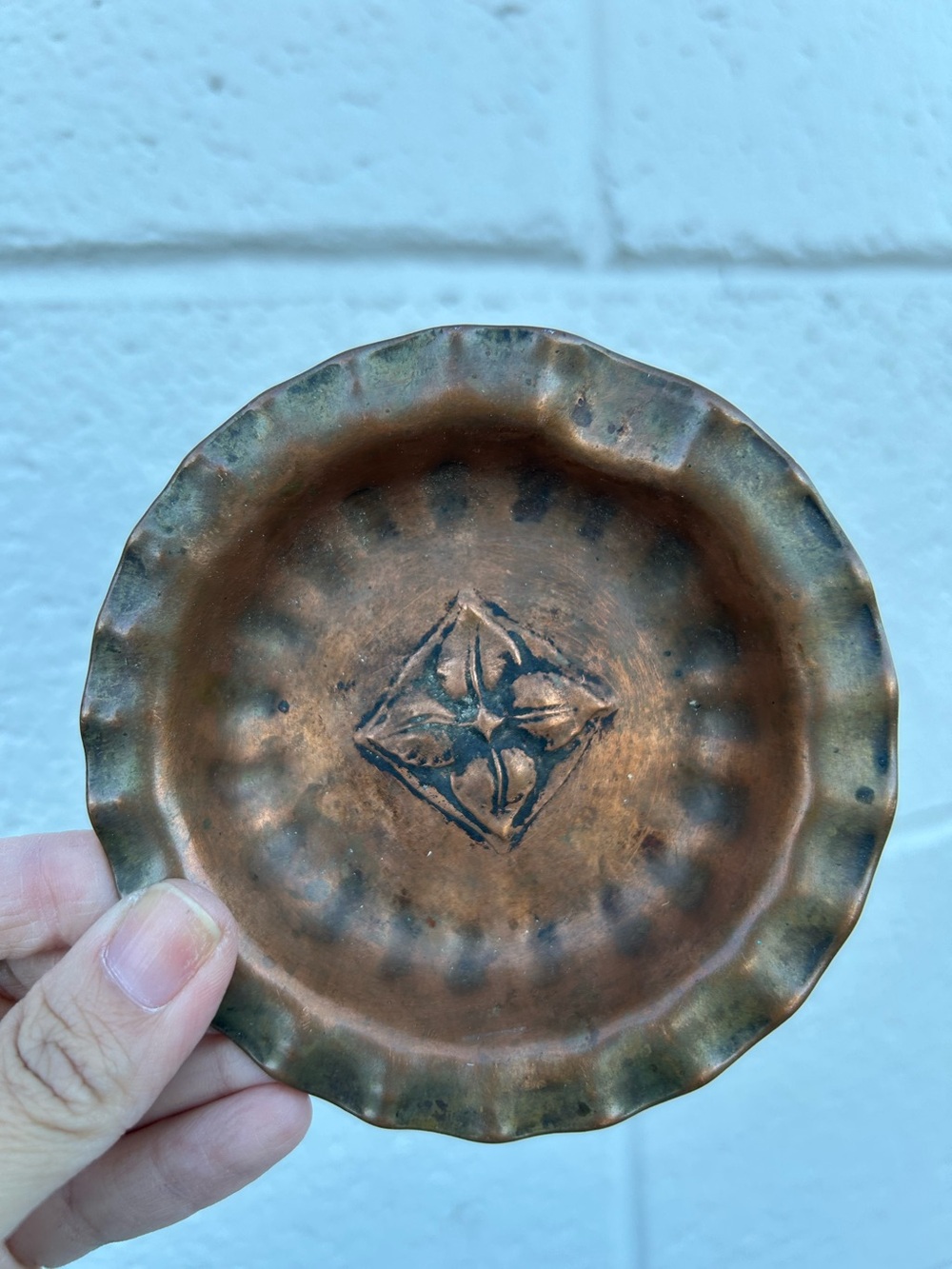Vintage Small Hand-Hammered Copper Decorative Dish - Rustic Copper Color
